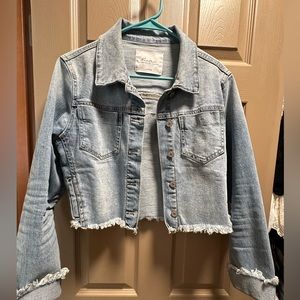 KanCan Denim Jacket with frayed bottom and sleeves size L